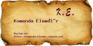 Komenda Elemér névjegykártya