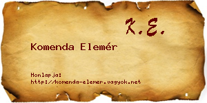 Komenda Elemér névjegykártya